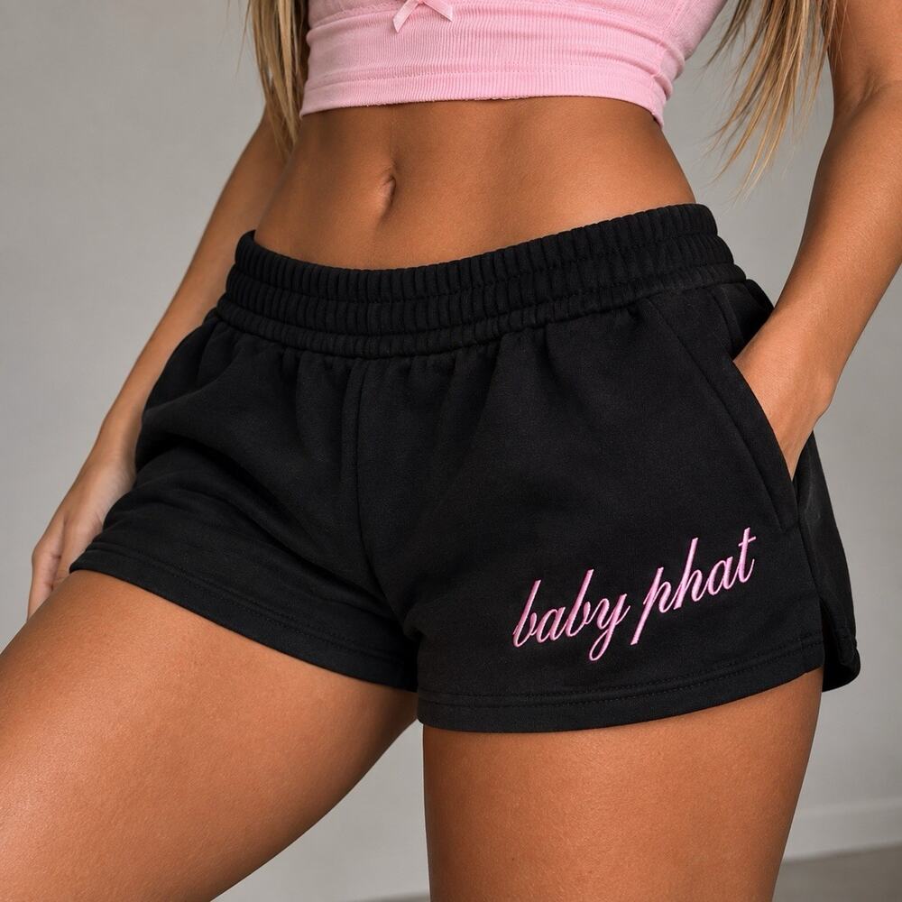 Baby Phat Women Plus Size 2X Black Athletic Short Y2K Logo Lounge Activewear NWT
